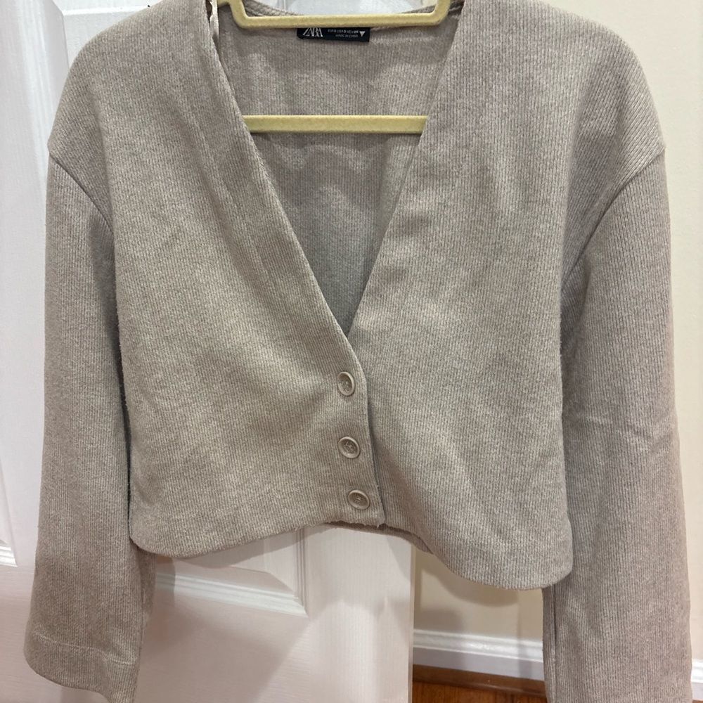 Zara Button-Up Cropped Cardigan Top Small - Picture 2 of 4